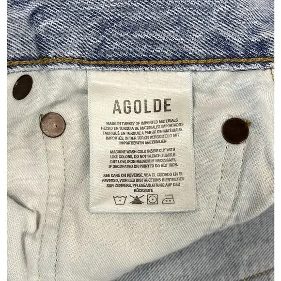 Agolde Criss Cross Straight Frayed High Rise Denim Jeans Button Fly Size 26 - Picture 11 of 13